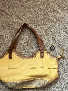 The Sak Yellow and Brown Leather Shoulder Tote
